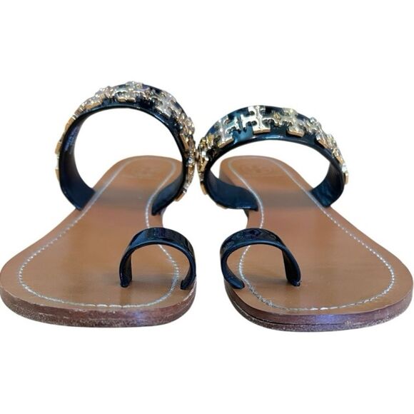 Tory Burch Val Black Patent Leather and Gold Sandals, Size 6 - Picture 3 of 9